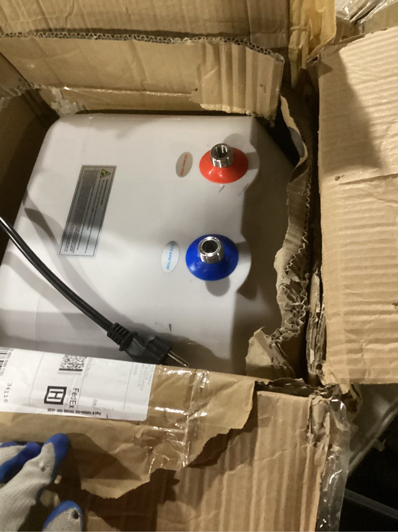 Condition photo showing As Is for 110v/115v/120v 1400-1500w small under sink tank 2.5 gallon water heater hot storage?mini instant electric rv tr trailer kitchen compact point-of-use,2 pcs 16” long 1/2”fip stainless steel hoses 9.5l 2.5 gallons rectangle 1 fi-101