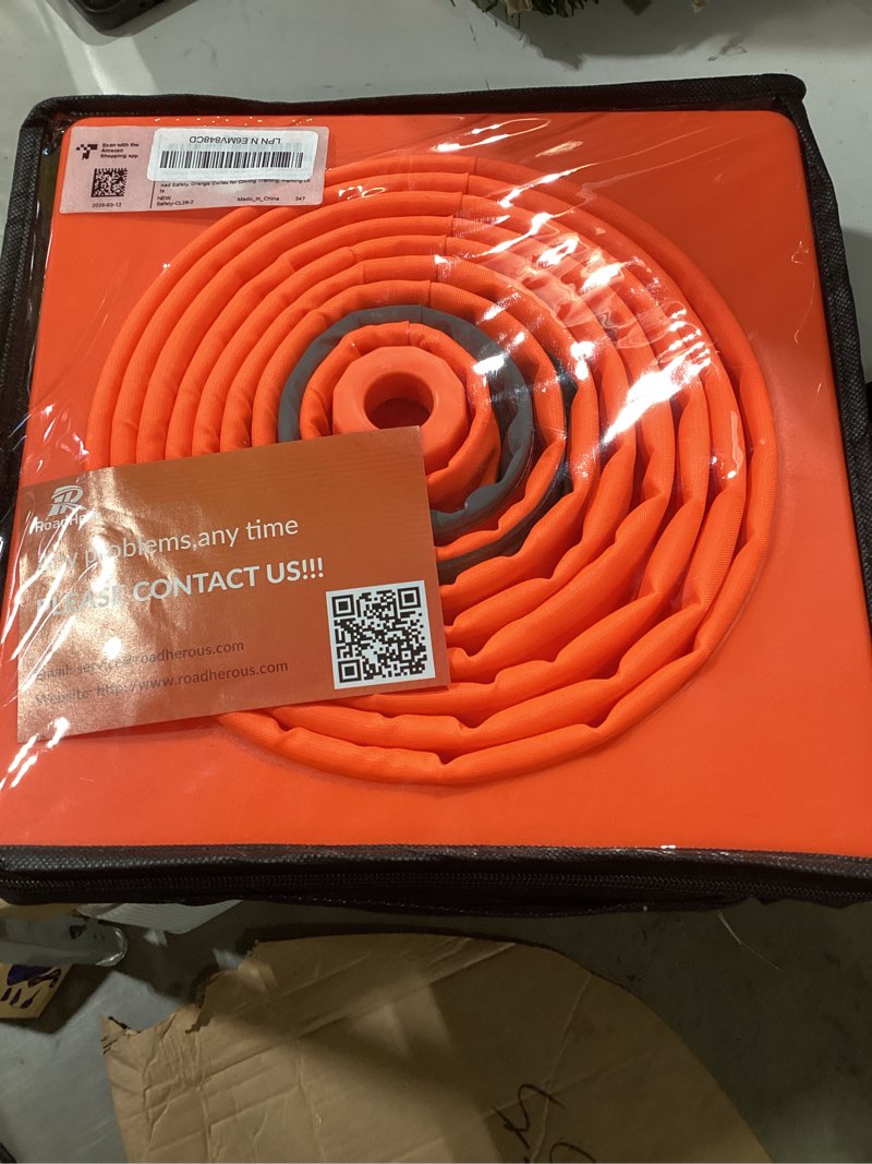 Condition photo showing Good Condition for roadhero 28 inch 2 pack collapsible traffic safety cones, multi purpose pop-up cones with reflective collar for road safety, orange cones for driving training, parking lots