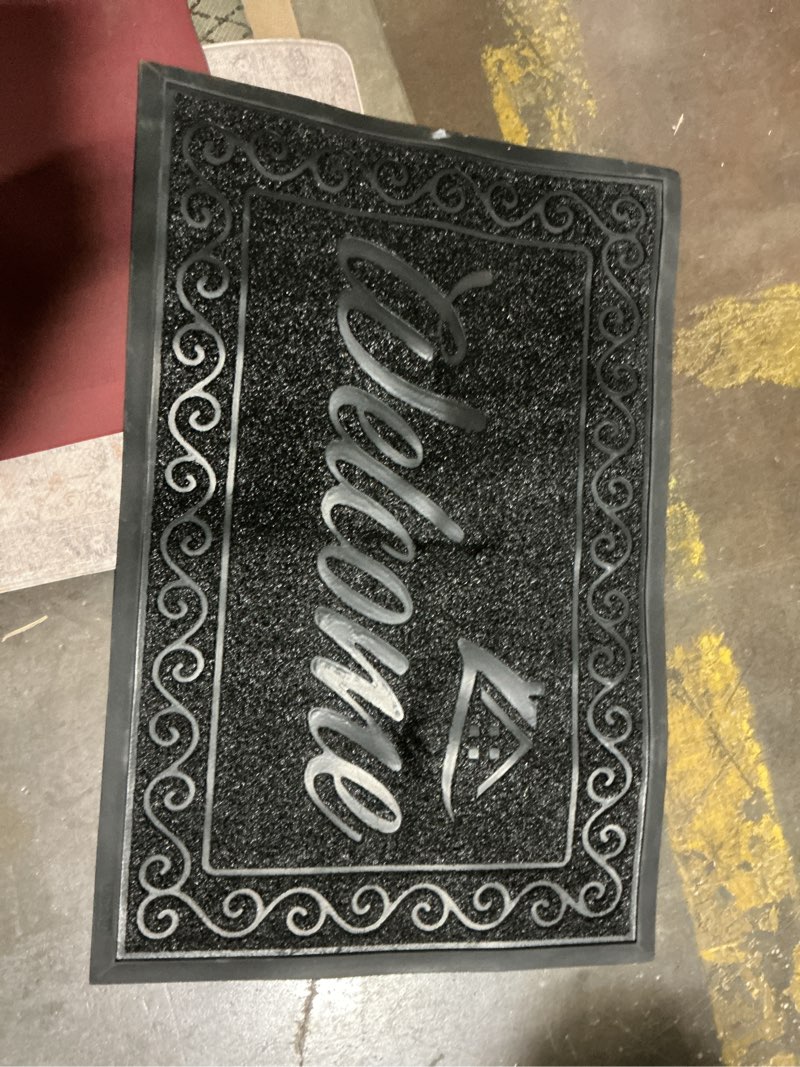 Condition photo showing As Is for yimobra welcome mat—durable and heavy-duty entrance rug for home, indoor/outdoor use; front doormat for patios, entryways, porches, and offices—waterproof, low-profile design