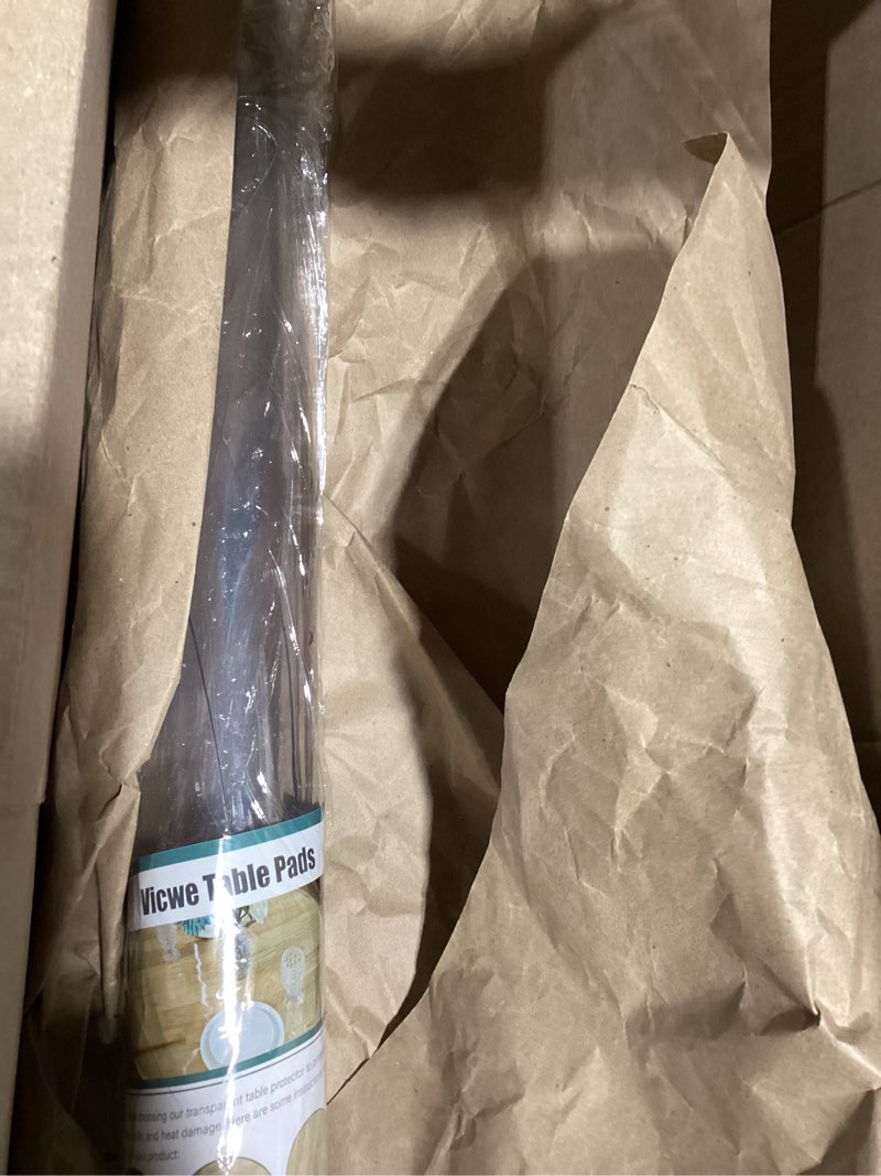 Condition photo showing As Is for Vicwe Clear Round Table Protector 36 Inch,1.5mm Clear Round Table Cover Protector, Plastic Table Cover, PVC Rounds Table Pad for Coffee Table, Dining Room Tables Round Clear 1.5mm Dia. 36 Inches