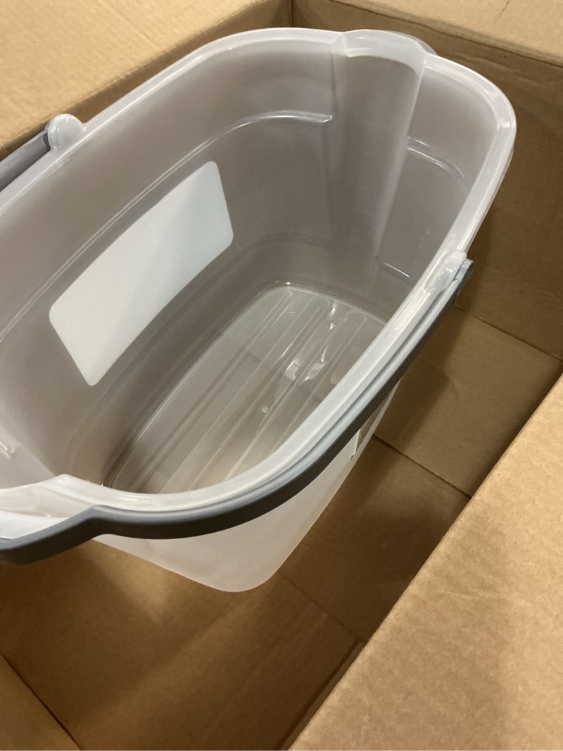 Condition photo showing Good Condition for casabella 4-gal. cleaning bucket for mopping, large rectangular cleaning storage and mop bucket with handle and pour spouts, clear/gray