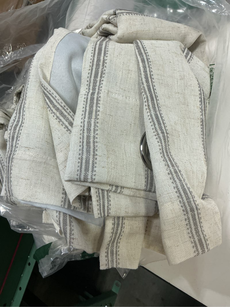 Condition photo showing Good Condition for driftaway farmhouse linen blackout curtains 84 inches long for bedroom striped double layer thermal insulated sound reducing lined grommet rustic drapes for living room 2 panels w52 x l84 gray gray stripe-grommet 52"w x 84"l (pack of 2)