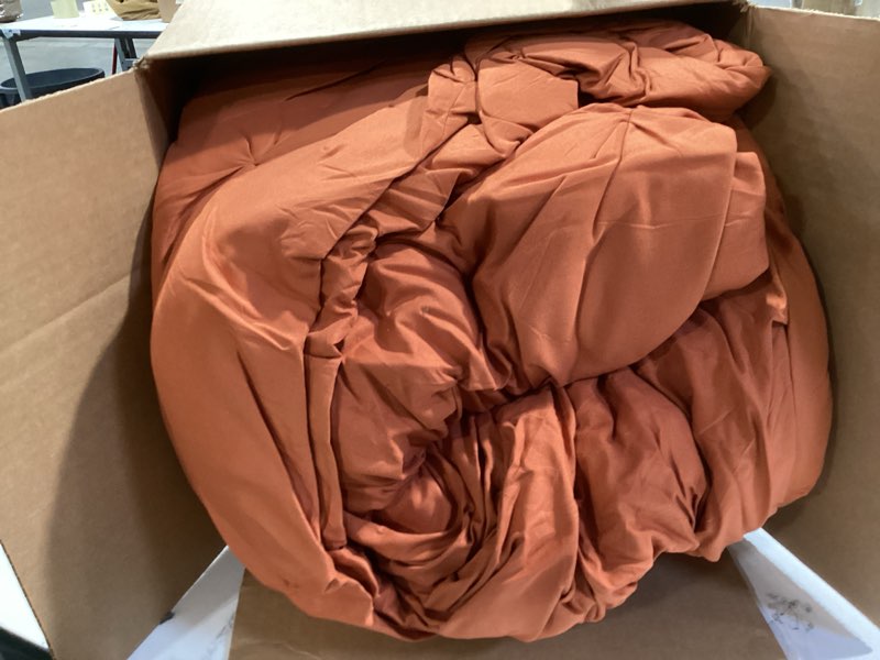 Condition photo showing item condition for CozyLux Queen Comforter Set Burnt Orange, 7 Pieces Pintuck Bed in A Bag Premium Terracotta Comforter Queen Size, Pinch Pleat Bedding Sets with Comforter, Sheets, Pillowcases & Shams Burnt Orange Queen