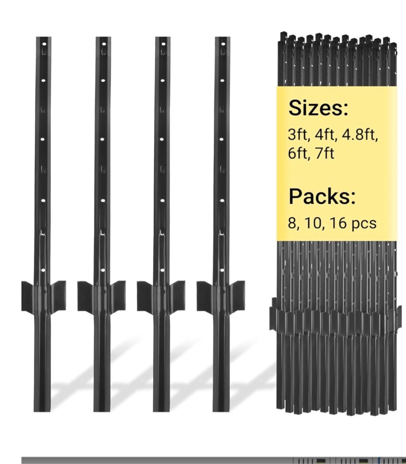 Toriexon Fence Posts 4.8 Ft - 8 Pack, Heavy Duty Metal Fence Post, No Dig U Post for Farm, Garden, O
