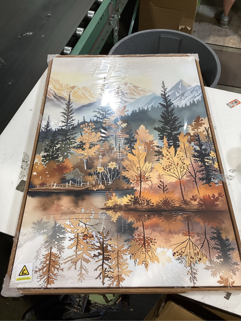 Condition photo showing Good Condition for celestdeco watercolor mountains framed canvas wall art set, boho sun forests wall decor, green scenery wall painting, modern woodland artworks for living room, bedroom, dining room, office - 16"x24"x3 boho forest 24"l x 16"w