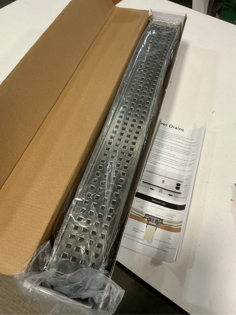 Condition photo showing Good Condition for WEBANG 24 Inch Linear Shower Drain Rectangular Floor Drain with Accessories Square Hole Pattern Cover Grate Removable SUS304 Stainless Steel CUPC Certified Brushed Nickel Brushed Nickel 24 Inch