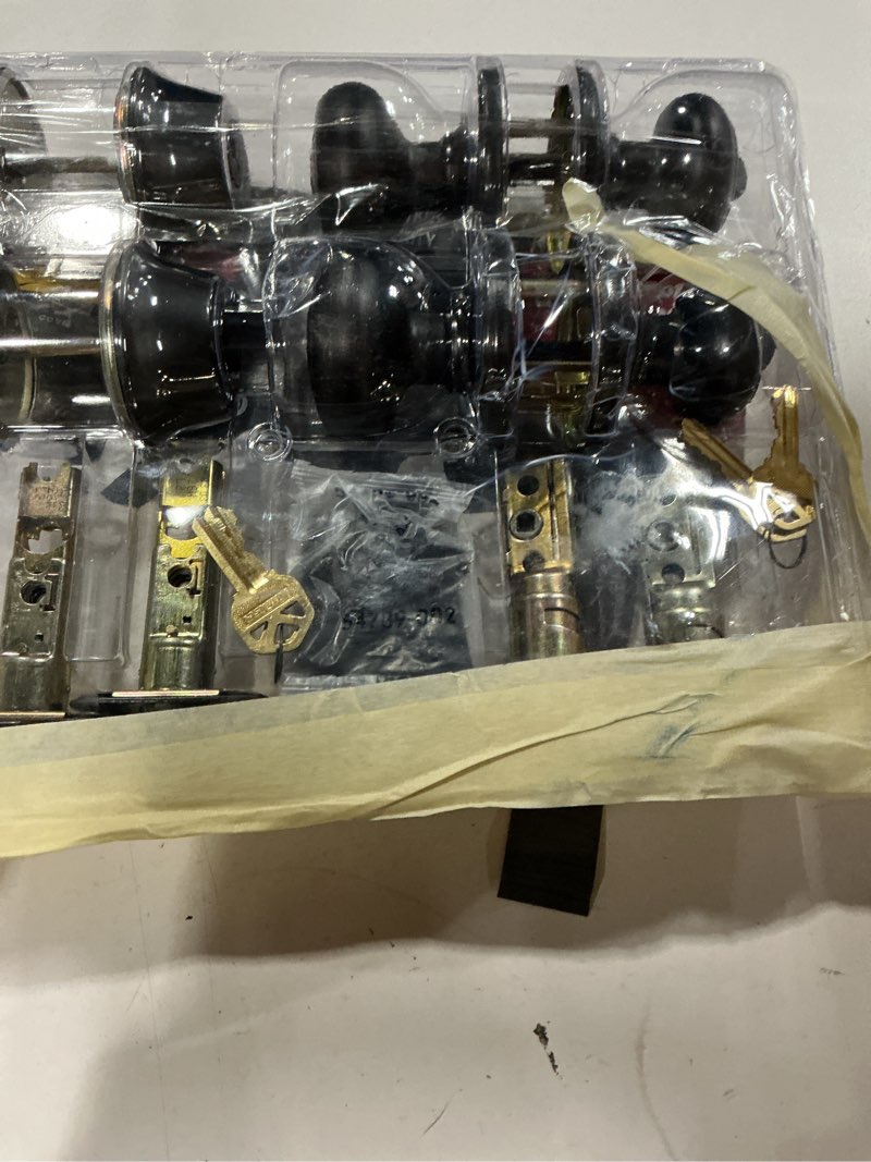 Condition photo showing As Is for cove project pack - two keyed knobs and two keyed one side deadbolts - featuring smartkey