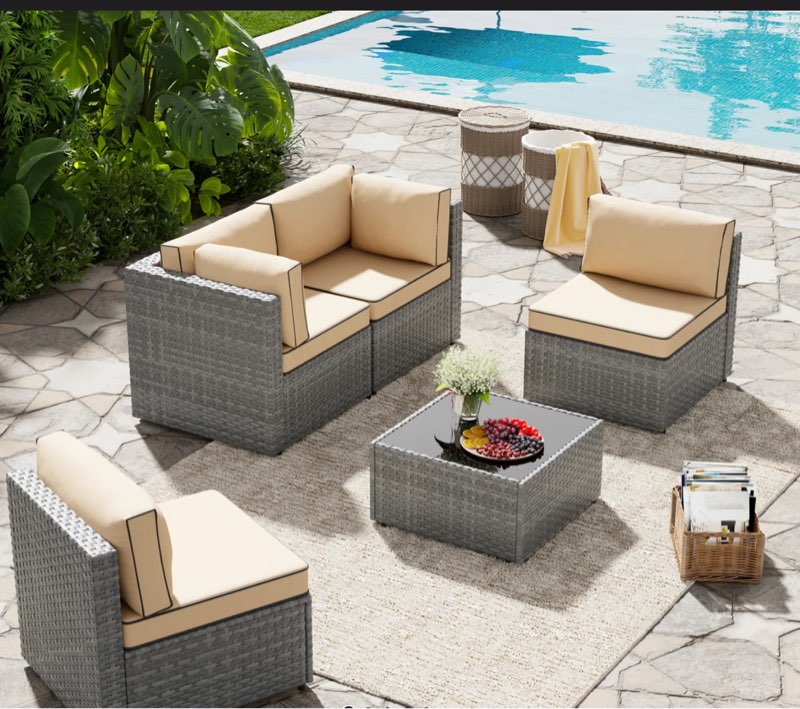 (Incomplete )Swain 5 Piece Rattan Sofa Seating Group with Cushions