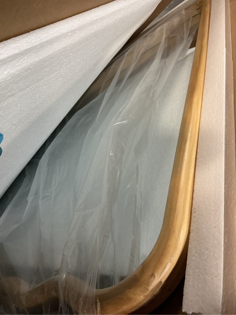 Condition photo showing Good Condition for Full Length Mirror, 55"x28" Boho Wavy Wood Floor Mirror, for Bathroom, Bedroom, Living Room, Cloakroom, Entryway Natural 55"L x 28"W