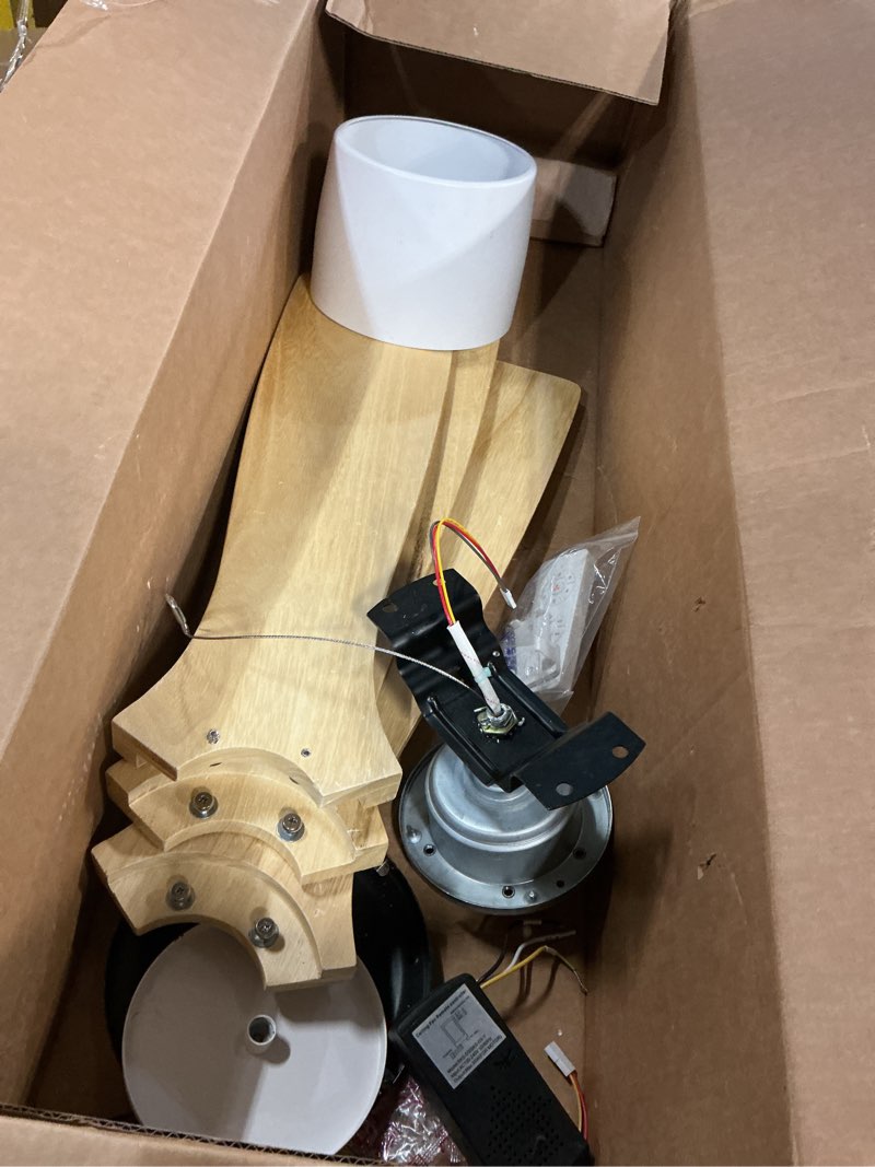 Condition photo showing As Is for nordic wooden ceiling fan light