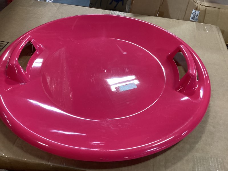 Condition photo showing Good Condition for Slippery Racer Heavy-Duty Cold Resistant Downhill Pro Adults and Kids Plastic Outdoor Winter Saucer Disc Snow Sled with Handles 2 PINK