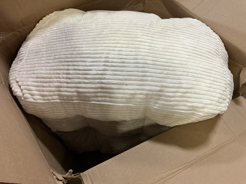 Condition photo showing As Is for HIGOGOGO Cushion Stuffed Round Modern Foam Filled Foot Rest Poufs for Living Room Chair Decorative 20 X 15 Inches Boho Relax Stool for Wedding Christmas Party, Beige Beige 20 Inch