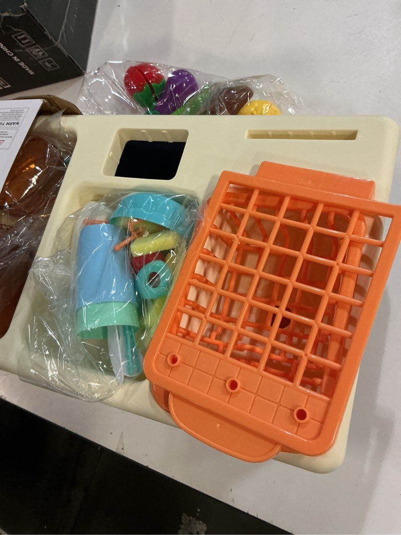 Condition photo showing New/Like New for CUTE STONE Pretend Play Kitchen Sink Toys with Play Cooking Stove, Pot and Pan with Spray Realistic Light and Sound, Dish Rack & Play Cutting Food, Utensils Tableware Accessories for Kids Toddlers play sink with steam