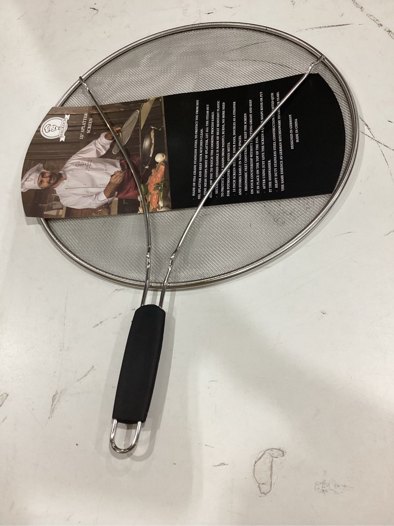 Condition photo showing Good Condition for bergkoch splatter screen for frying pan - 15 inch stainless steel grease splatter guard - cover oil splash when sizzling bacon, cooking fried chicken or popcorn