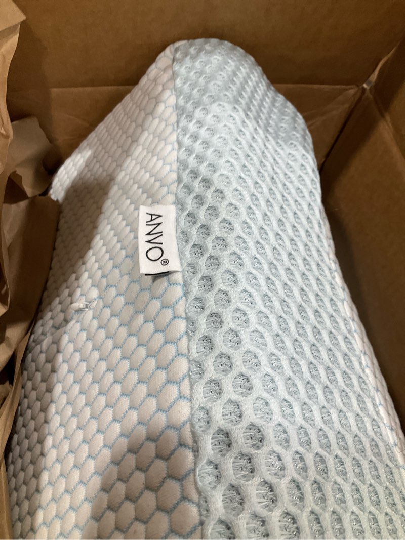 Condition photo showing Good Condition for Anvo Memory Foam Pillow, Neck Contour Cervical Orthopedic Bed Pillow for Sleeping Side Back Stomach Sleeper, Ergonomic Design for Neck and Shoulder Pain Relief, Blue White, Firm Blue White FIRM - Standard (24 x 13.4 x 4.7 inches)