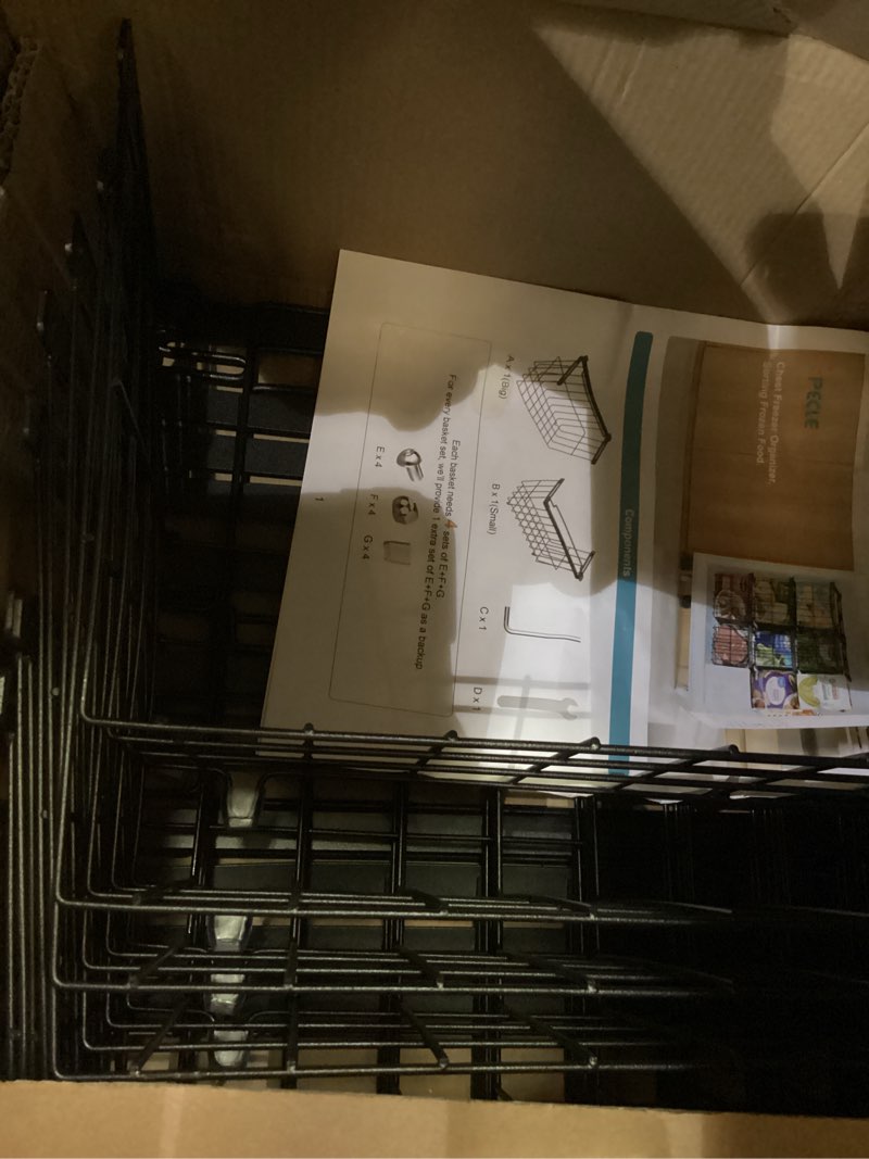 Condition photo showing As Is for iSPECLE Freezer Organizer Bins - Fit 5 to 9 Cu.Ft, 6 Pack Adjustable & Extra Large Chest Freezer Organizer Bins for Deep Freezer, Easy Organize Basket Store More, Stackable No Wasted Space, Black 6 Pcs-14.8"-Black