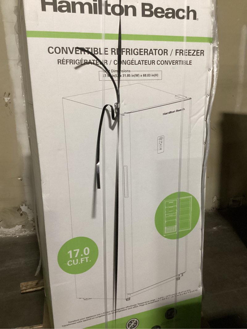 Condition photo showing Good Condition for Hamilton Beach HZ8971 17 cu ft Upright Convertible Fridge/Freezer-Frost Free-Reversible Door-Removable Glass Shelves-LED Interior Light, White