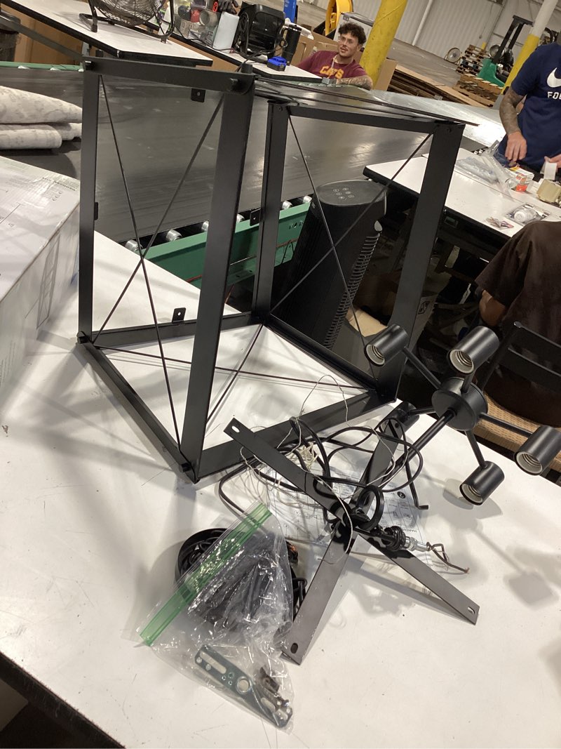 Condition photo showing As Is for progress lighting bradberry 5-light matte black farmhouse square medium hanging pendant light