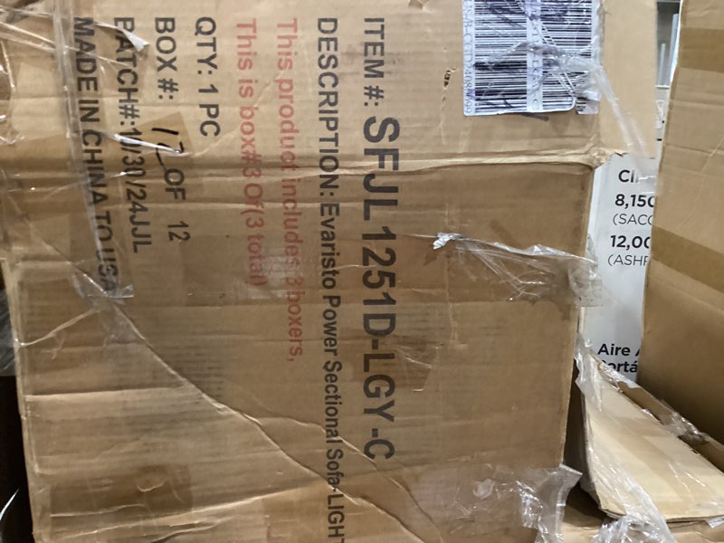 Evaristo Power Sectional Sofa - LIGHT GREY  Incomplete This is Box 3 of 3
