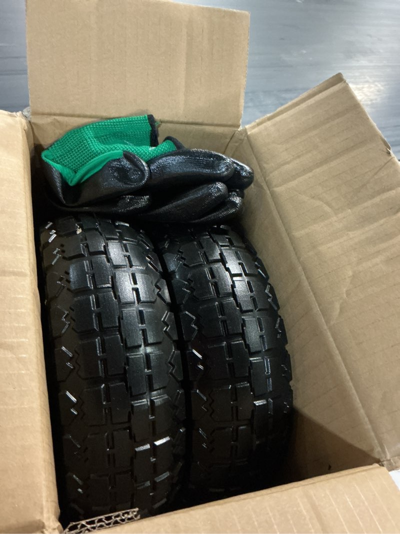 Condition photo showing Good Condition for gorilla cart wheels 10" flat-free solid tire and wheel replacement 4.10/3.50-4 for hand truck, wagon, garden dolly, trolley - 2 pack