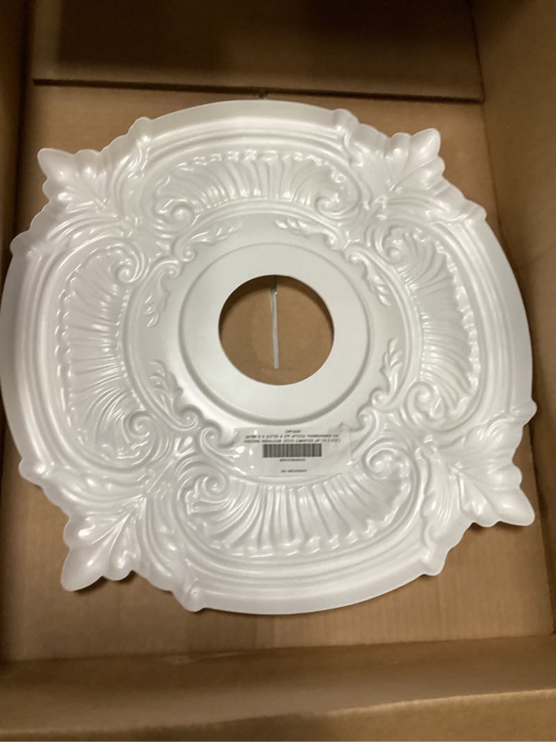 Condition photo showing New/Like New for ekena millwork cmp16at attica thermoformed pvc ceiling medallion (fits canopies up to 5 5/8"), 16"od x 3 1/2"id x 1"p 16"od unfinished