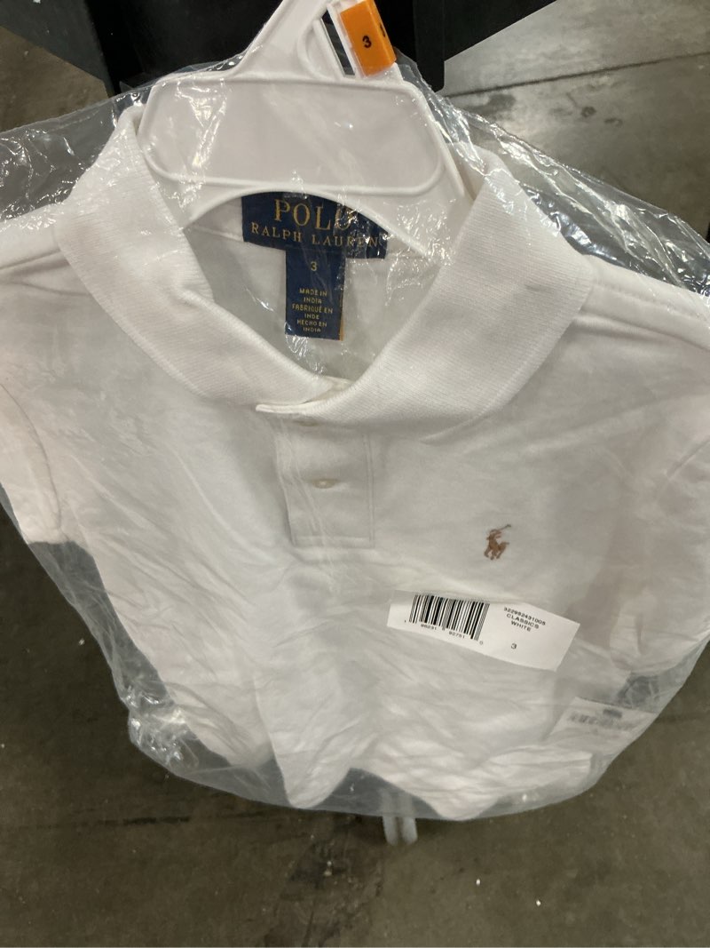 Condition photo showing New/Like New for size 3 polo ralph lauren boys' soft cotton polo shirt…white