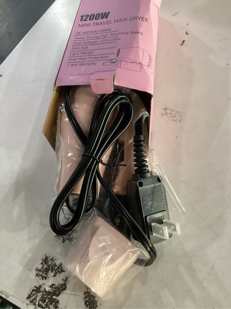 Condition photo showing New/Like New for foldable travel hair dreyr mini:dual voltage small lightweight blow dryer for international travel,1200w compact hairdryer with concentrator and travel bag(light pink)