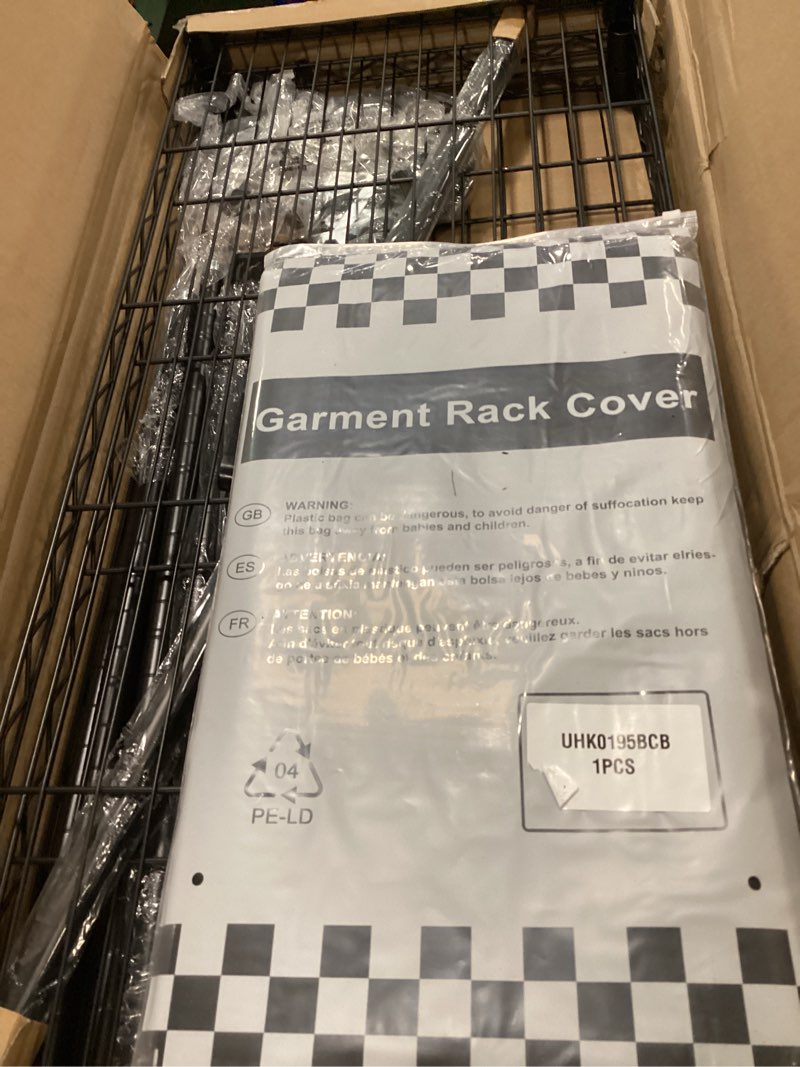 Condition photo showing New/Like New for P6C Rolling Clothes Rack with Cover, Covered Clothing Racks Heavy Duty, Portable Closet for Hanging Clothes, Garment Racks on Wheels, Black Closet Rack with Black Cover, Max Load 365LBS Black Rack with Black Cover P6C