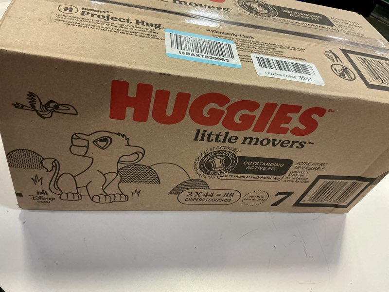 Condition photo showing New/Like New for Huggies Size 7 Diapers, Little Movers Baby Diapers, Size 7 (41+ lbs), 88 Count (2 Packs of 44), Pack