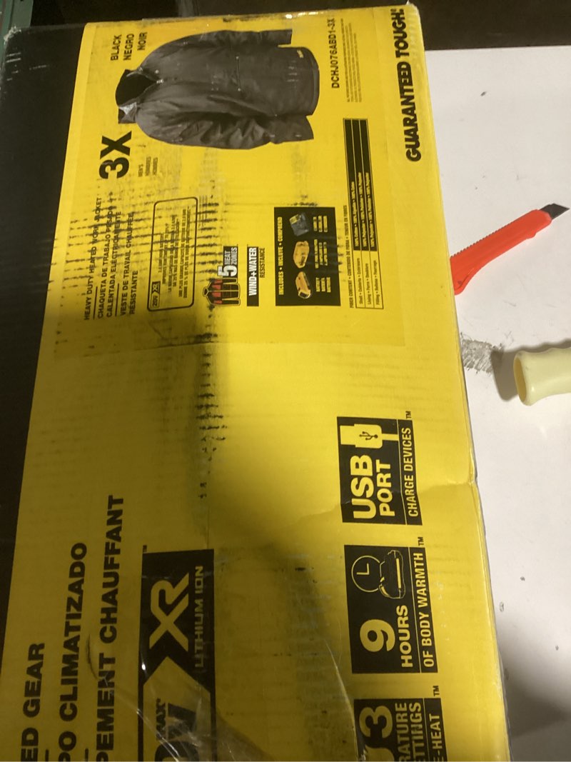 Condition photo showing Good Condition for dewalt heated lightweight soft shell jacket dewalt heated lightweight soft shell jacket kit black 3x-large with 2.0ah battery and charger solid