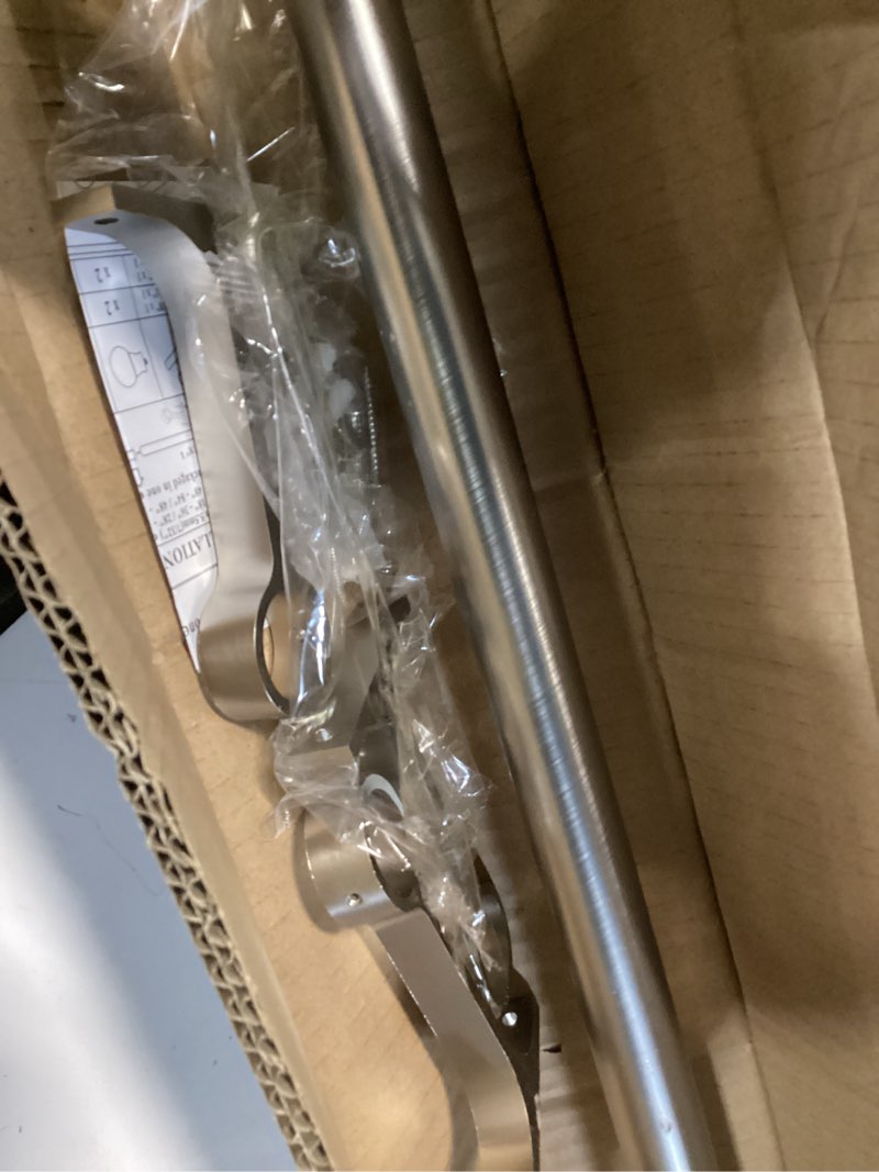 Condition photo showing New/Like New for 1-inch diameter window curtain rods, drapery window curtain rod for 48 to 84 inches,adjustable decorative single window curtain rod set with full surround brackets,brushed nickel