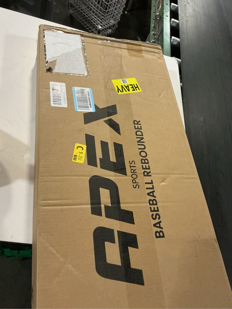 Condition photo showing New/Like New for 4x4.5 ft baseball rebounder, multi-sport trainer for soccer and volleyball, adjustable angles, easy storage, durable construction, enhances agility, precision, reflexes, solo practice