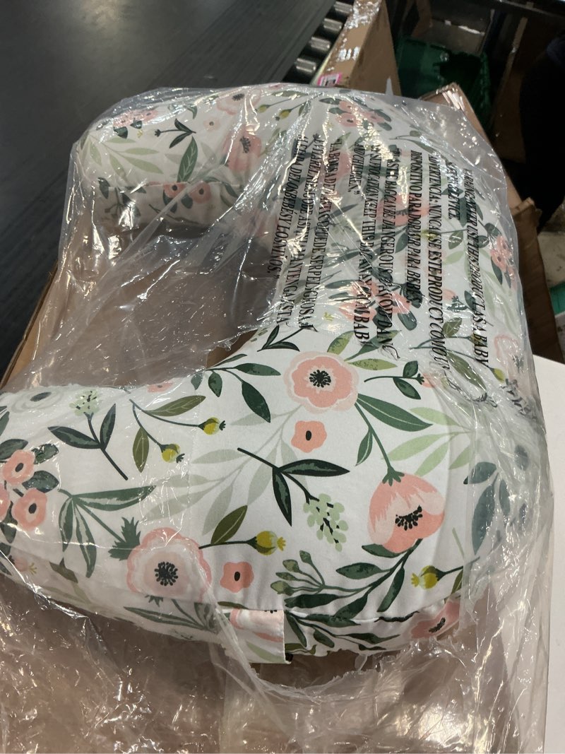Condition photo showing Good Condition for boppy nursing pillow - firm, ergonomic u-shaped bottle and breastfeeding pillow with high lift for comfort and support, spacious surface - pink garden flowers new nursing pillow pink garden flowers