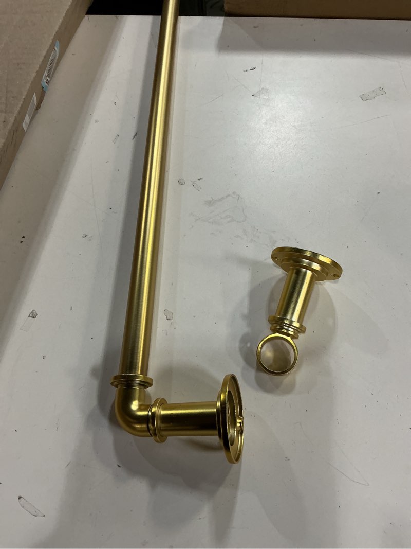 Condition photo showing As Is for OLV Gold Industrial Curtain Rods for Windows 48 to 84 Inch(4 to 7 Feet), 1 Inch Diameter Blackout Wrap Around Adjustable Heavy Duty Window Drapery Rods, Indoor and Outdoor ?36''-88''|1 pack Gold