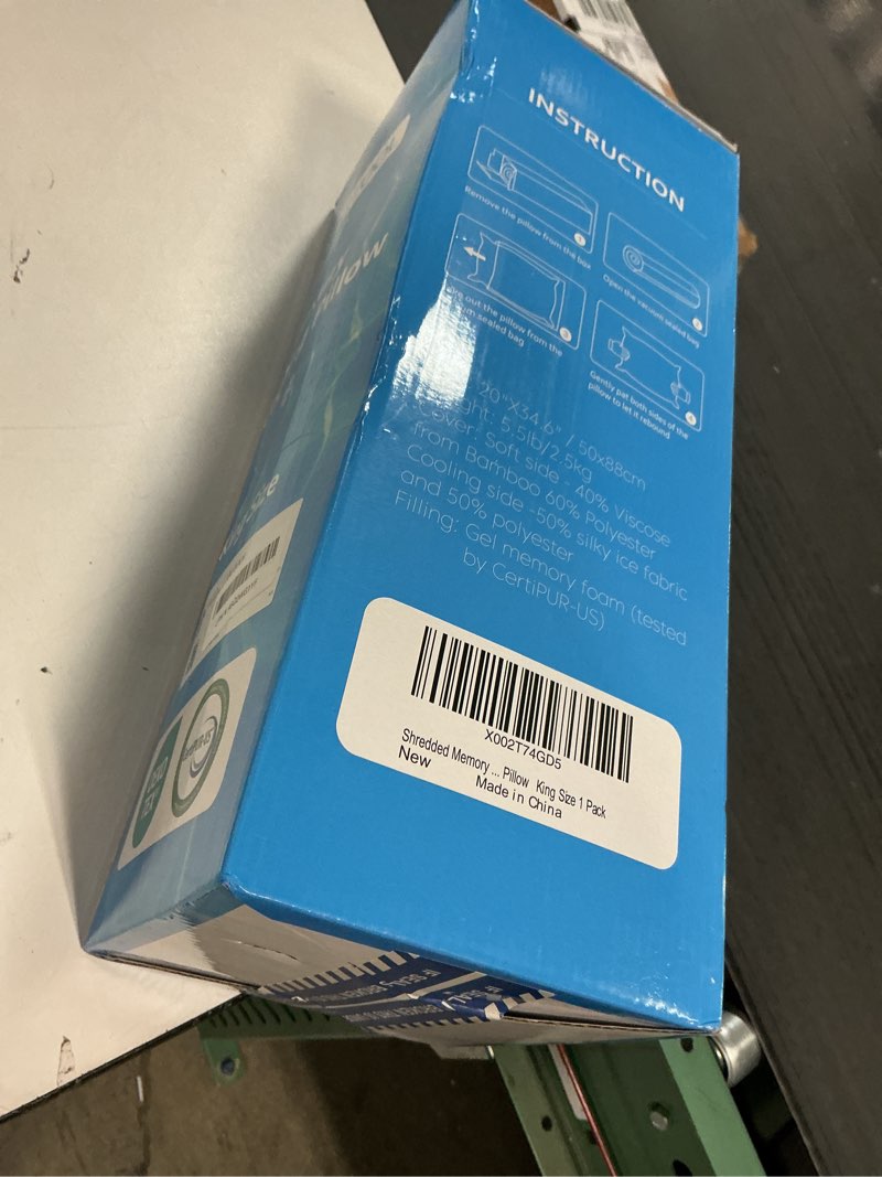 Condition photo showing New/Like New for QUTOOL Shredded Memory Foam Pillows for Sleeping King Size Pillow, Cooling Gel Pillows for Hot Sleepers Cool Pillow for Side and Back Sleeper, Soft Yet Support Adjustable Bed Pillow, Home Gifts White-cooling Basic King(1 Pack)-20'*36'