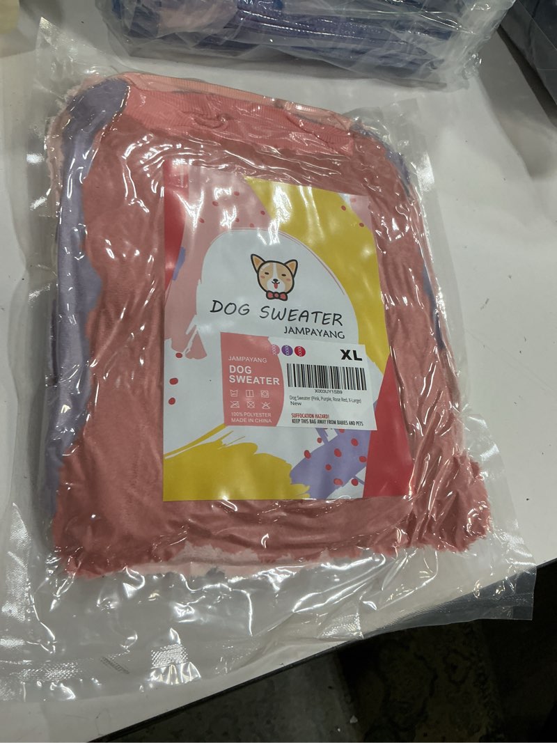 Condition photo showing New/Like New for dog sweater, 3 pack dog sweaters for small dogs or cats, girl or boy, warm dog clothes shirt coat for winter christmas (pink, purple, rose red, x-large) x-large pink, purple, rose red