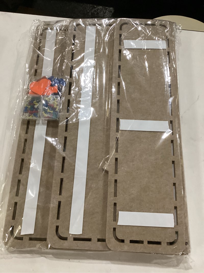 Condition photo showing New/Like New for Foldable Felt Bulletin Board, 3pcs Cork Board 47"x32" Self-Adhesive Pin Board Framed Display Board with 60 Pins & 6 Decor Stickers, Felt Wall Board for Office School Home