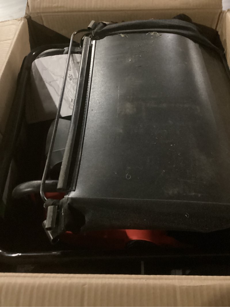 Condition photo showing New/Like New for 2025 upgrade 16-inch 15.5 amp 2-in-1 electric dethatcher and scarifier with 14.5-gallon collection bag, lawn dethatcher with 5-position depth adjustment, keeps lawn healthy - steel blue
