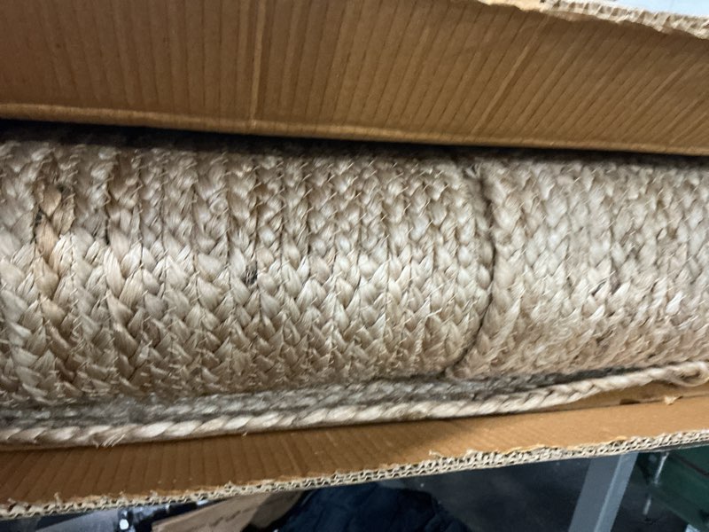 Condition photo showing As Is for 100% Jute Area Rug - 8' Round Natural Fibers - Braided Design Hand Woven Carpet - Home Decor for Living Room, Hallways, Bedroom 8' (Round) Natural