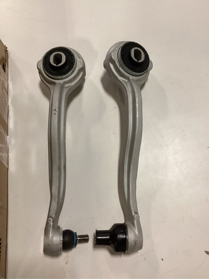 Condition photo showing As Is for front suspension control arm for mercedes-benz vehicles, identified by its aluminum construction and attached ball joint.it is compatible with various models including the w203 and w204 c-class.