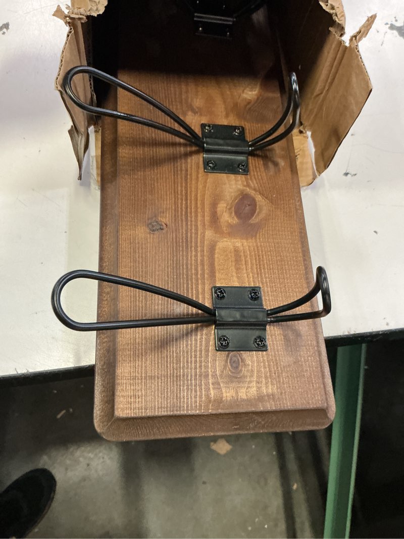 Condition photo showing As Is for hbcy creations dark wash brown rustic coat rack wall mount with 5 hooks, solid pine wood 24 inch wall hooks for entryway, mudroom, hallway, bathroom - vintage farmhouse style wall mounted towel rack 24 inches - 5 hooks 4- rustic brown (wide grain)