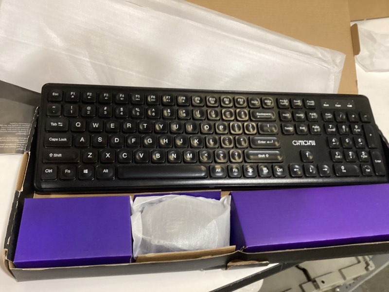 Condition photo showing Good Condition for wireless keyboard and mouse chonchow rechargeable led combo rgb backlit keypad silent usb 2.4g mini mice big battery for work gaming compatible with windows mac linux with user manual w300 rgb backlit, black