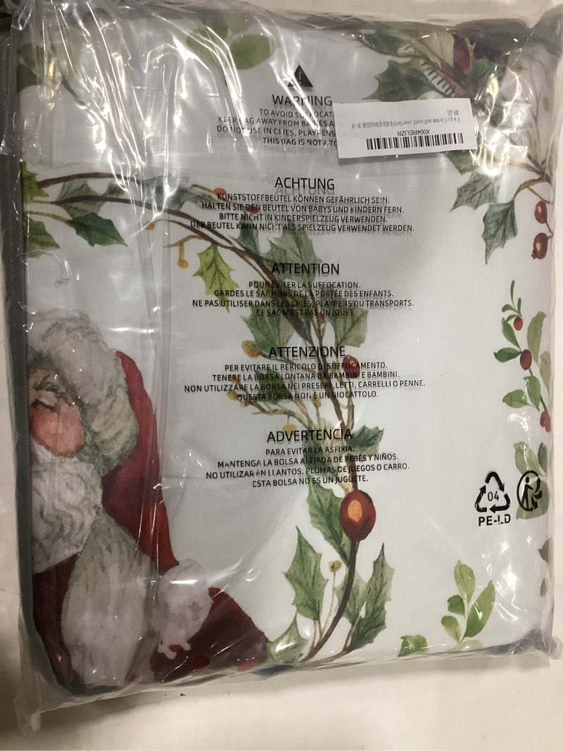 Condition photo showing Good Condition for Dinjoy Cute Christmas Duvet Cover Set King with Pillow Shams, Green Holiday Themed Bed Cover, 3-Piece Reversible Wreath Candy Box Santa Claus Bedding Set with Zipper for Fall Winter Green Wreaths King