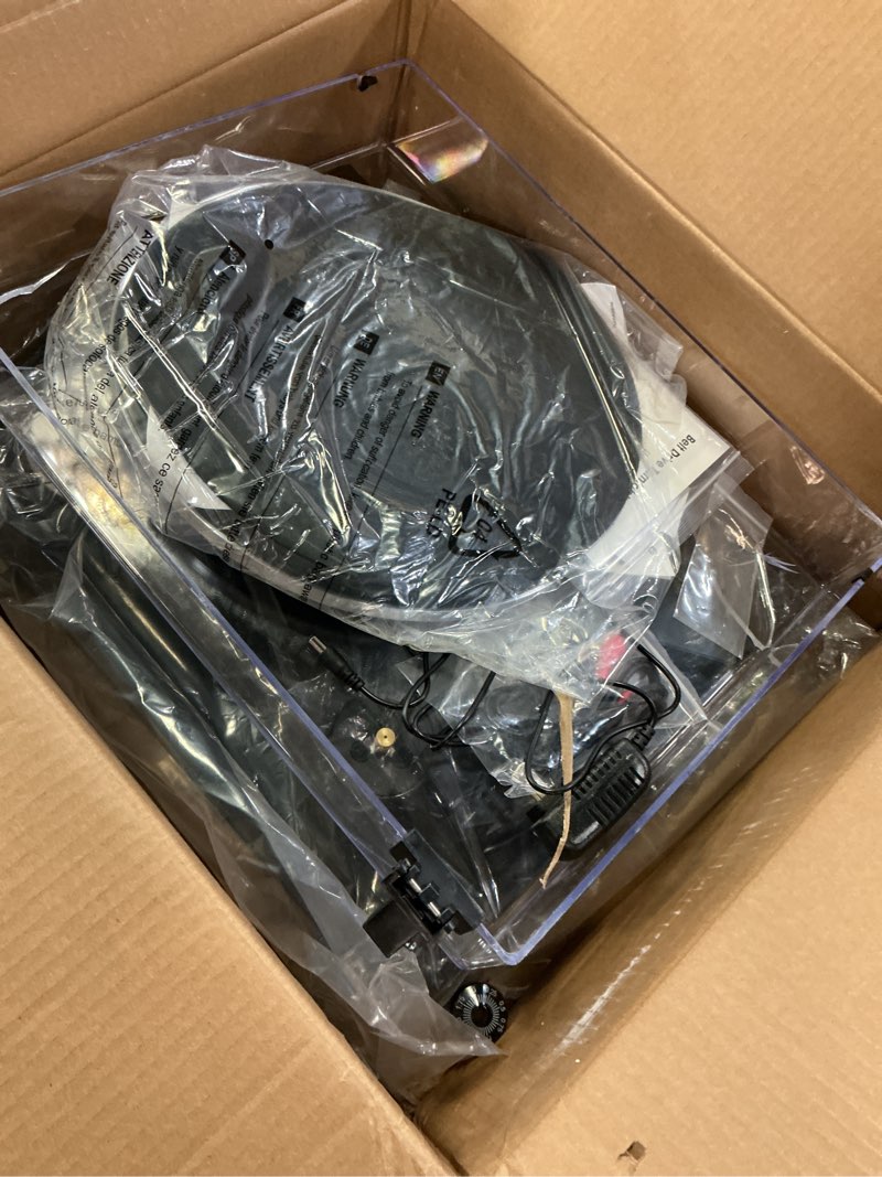 Condition photo showing As Is for Belt Drive Turntable for Vinyl Record Player,Work with Bluetooth Speakers or Active Speaker,Built-in Phono Pre-amp,USB Digital Output,Magnetic Cartridge, 33/45 RPM,High-Gloss Wood Design Black