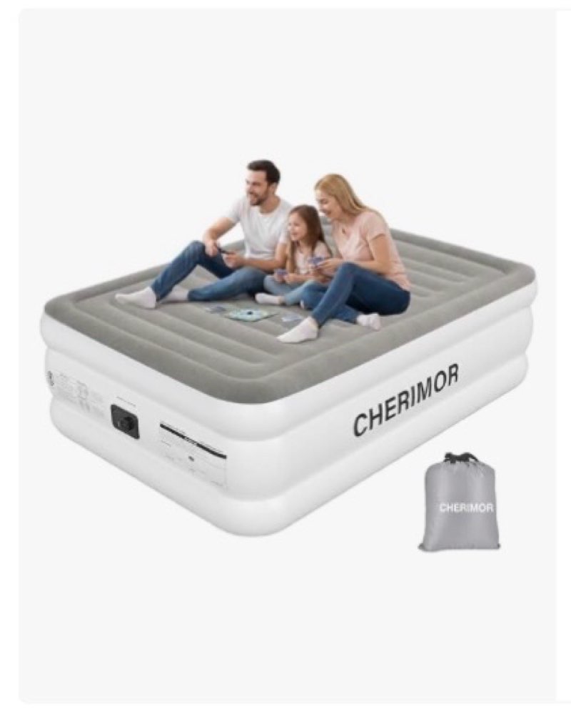 cherimor air mattress queen with built in pump, 18" raised comfort, anti-sag horizontal beam, 800lbs