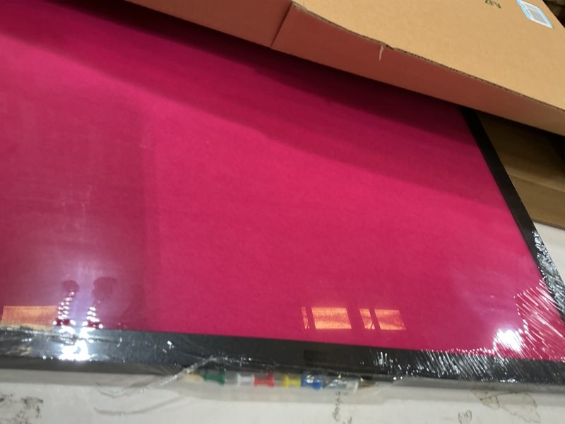 Condition photo showing New/Like New for large bulletin board cork boards vision board with felt, 23"x17" display pin board for walls, desk, jewelry, notes, collection, photos, office, black framed and pink felt board, 1pc pink 1p-23"x17"