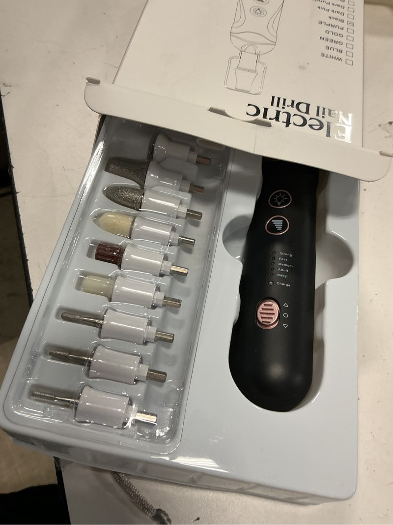 Condition photo showing Good Condition for Professional Manicure Pedicure Kit, Cordless Electric Nail File Set, Rechargeable Pedicure Tools for feet, 5 Speeds Hand Foot Care Nail Drill for Thick Nail Toenail Cuticle Women Men Baby Pets Black