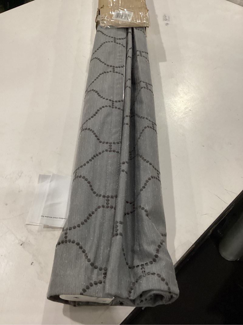 Condition photo showing New/Like New for ECLIPSE Darien Insulating Blackout Cordless Lined Window Roman Shade for Living Room, 27 in x 64 in, Grey Gray 27"W x 64"H