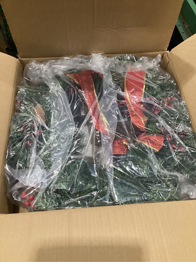 Condition photo showing Good Condition for Christmas Wreath Front Door Wreath - 24 Inch Pre-Lit Outdoor Wreaths for Front Door Battery Operated 55 White Lights Bulbs Christmas Decoration Wall Wreath Outside DiliComing 24IN Green
