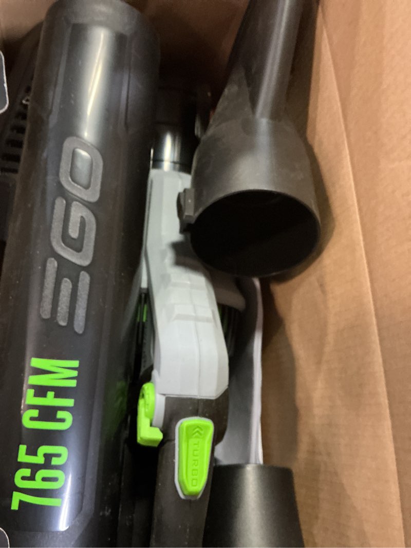 Condition photo showing As Is for ego power+ 56-volt 765-cfm 200-mph battery handheld leaf blower 5 ah (battery and charger included)